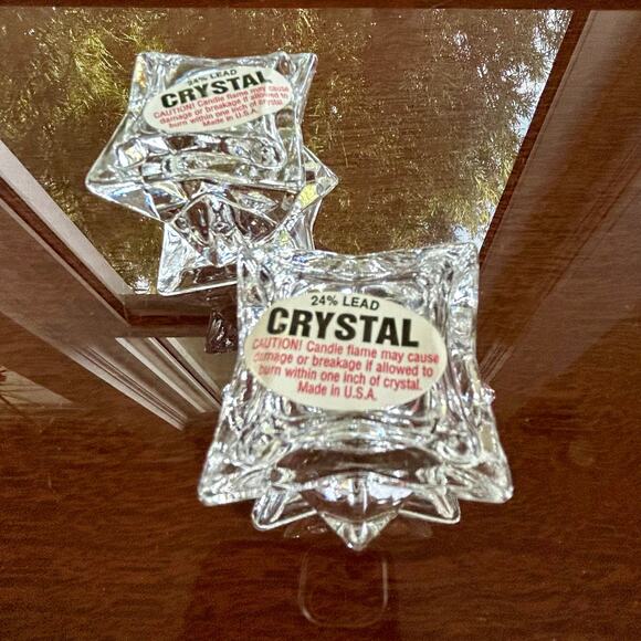 Vintage Michael C. Fina Crystal Star Candle Holders Geometric Design - Picture 7 of 12